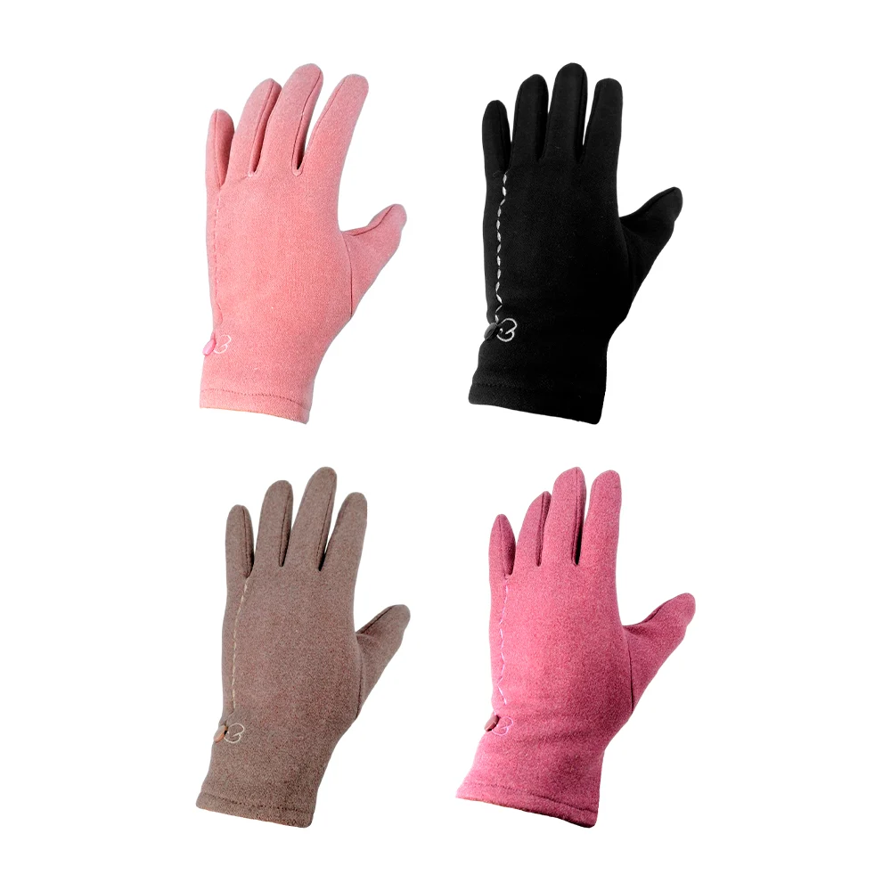 Par de guantes afelpados con diseño bordado en forma de moño con botó…