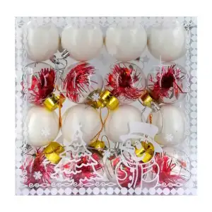 Caja transparente de 16 esferas navideñas blancas, transparentes con …