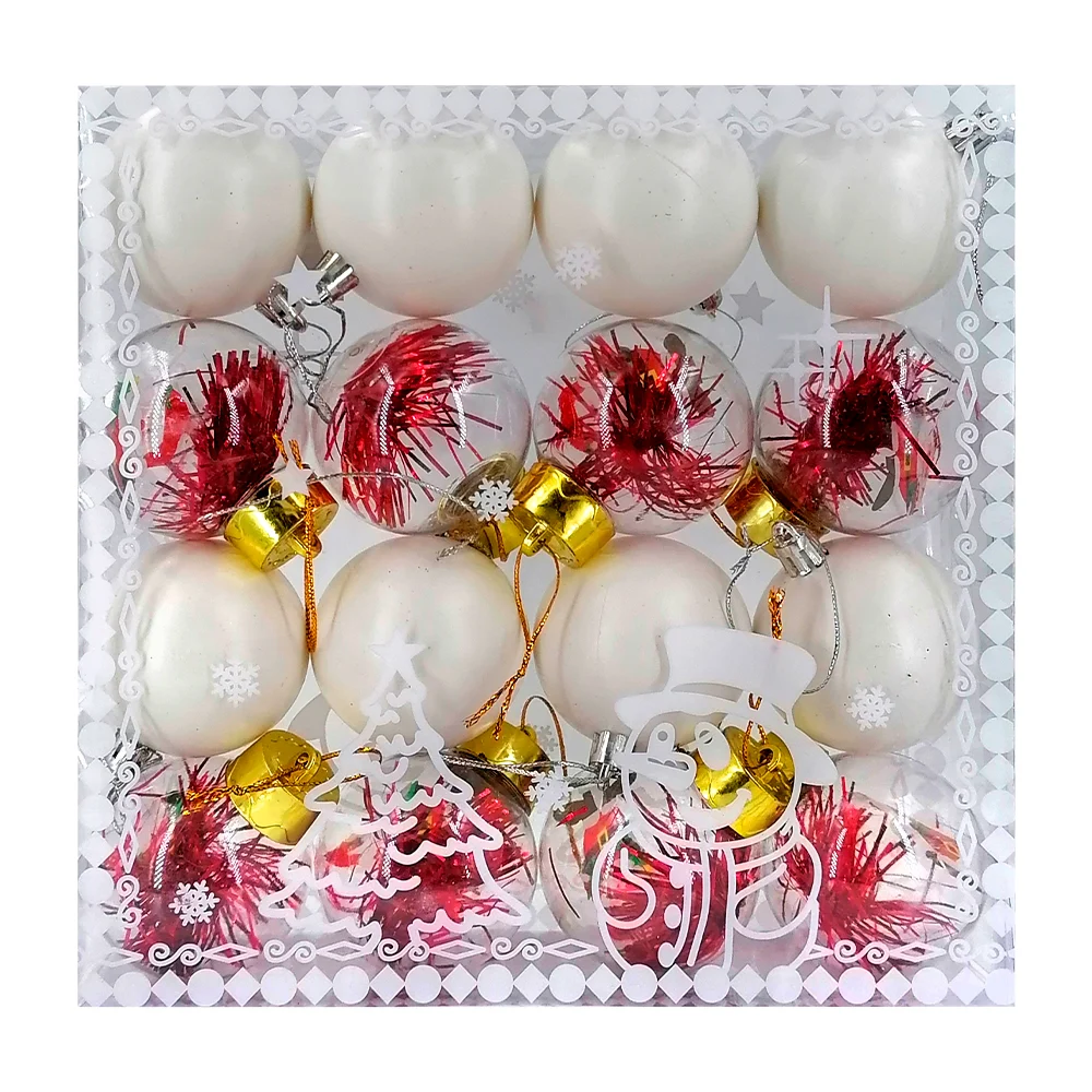 Caja transparente de 16 esferas navideñas blancas, transparentes con …