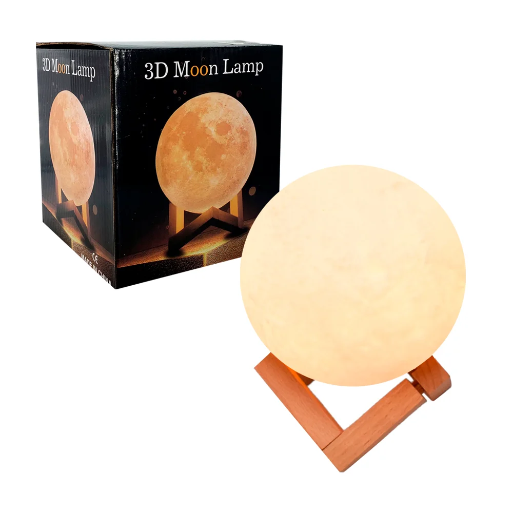 Lámpara de noche en forma de luna 3d con luz cálida, base de madera /…