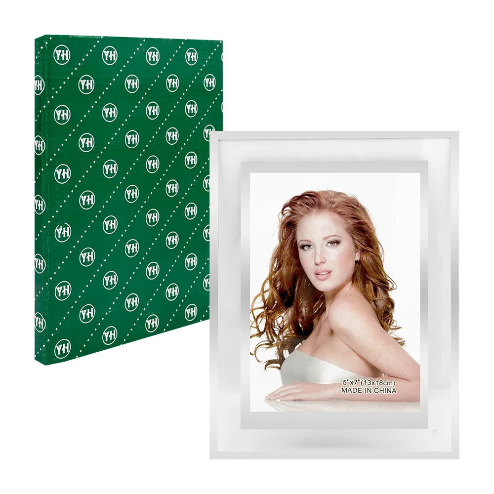Portarretrato de cristal con marco interno plateado 13x18cm - 5x7in /…