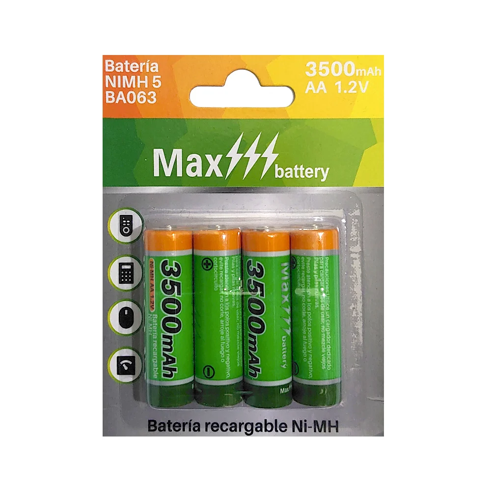 Blíster con 4 pilas baterías recargable ni-mh max battery aa, 3500mah…