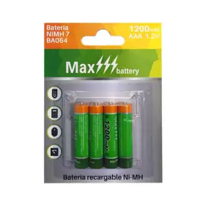 Blíster con 4 pilas baterías recargable ni-mh max battery aaa, 1200ma…