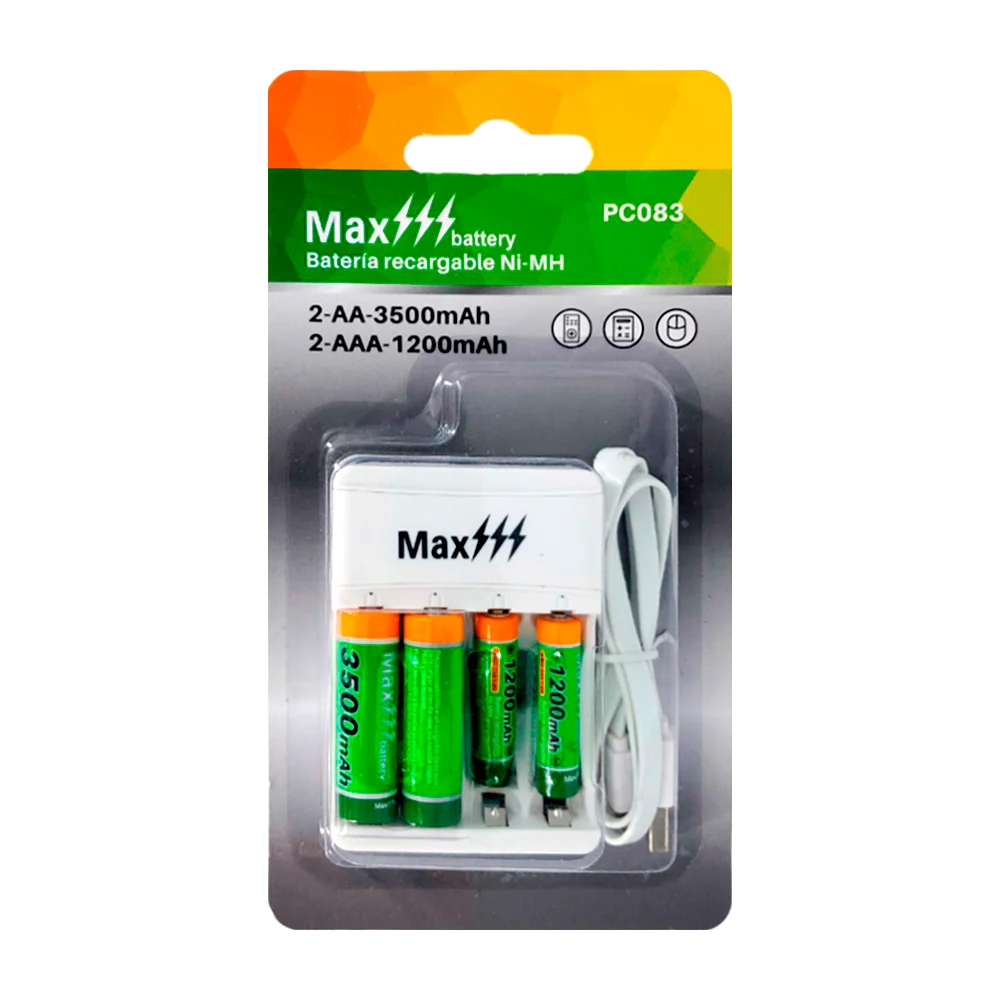 Blíster con cargador universal para baterías pilas recargables max ba…