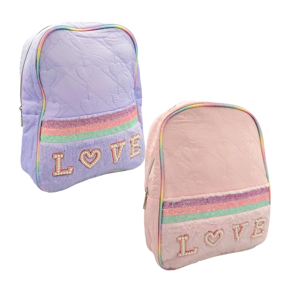 Mochila pequeña infantil de 1 compartimento, diseño de corazones bord…