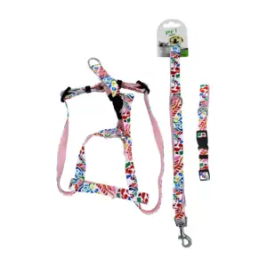 Juego de correa, pechera arnés y collar con 1.5cm de ancho talla m pa…