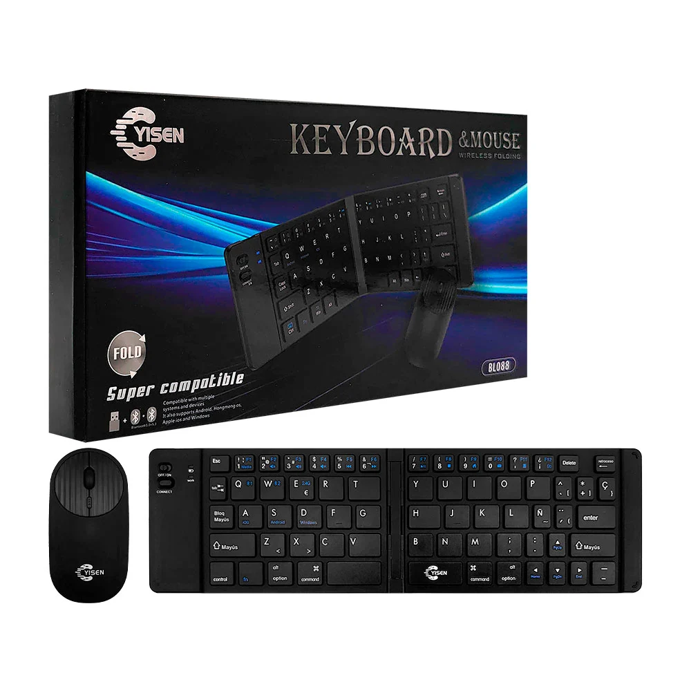 Kit mini teclado plegable bluetooth y mouse inalámbrico yisen + cable…