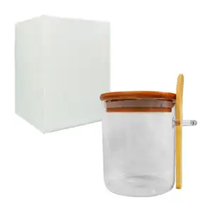 Especiero de 450 ml, de vidrio, hermético, con tapa de madera y cucha…