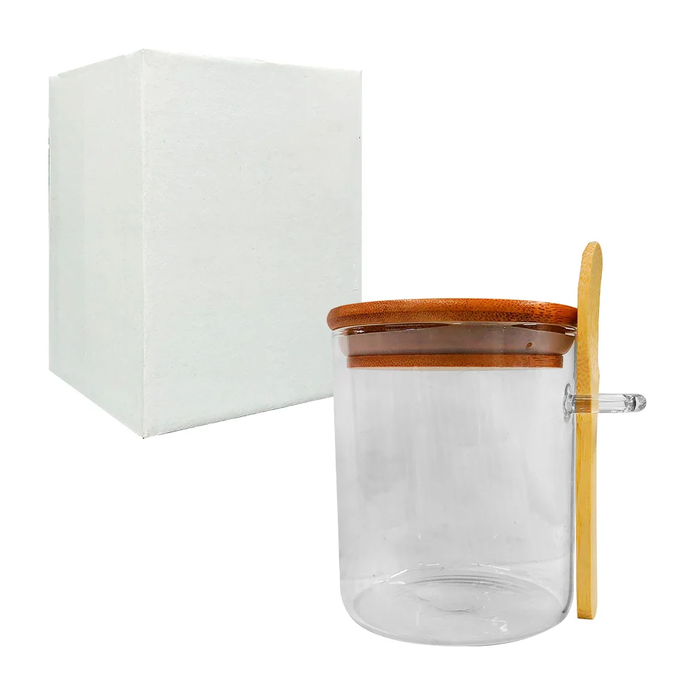Especiero de 450 ml, de vidrio, hermético, con tapa de madera y cucha…