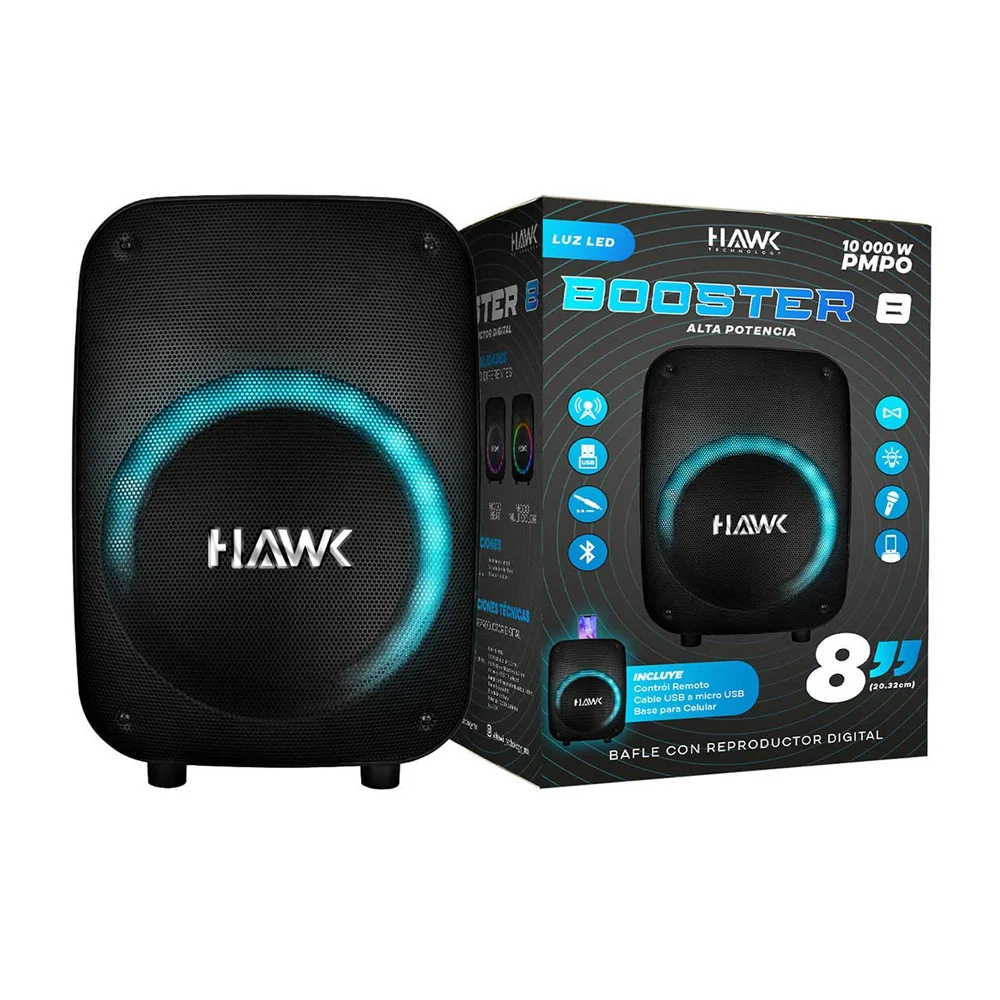 Bafle bocina hawk bluetooth de 8 pulgadas con, control remoto, luz le…