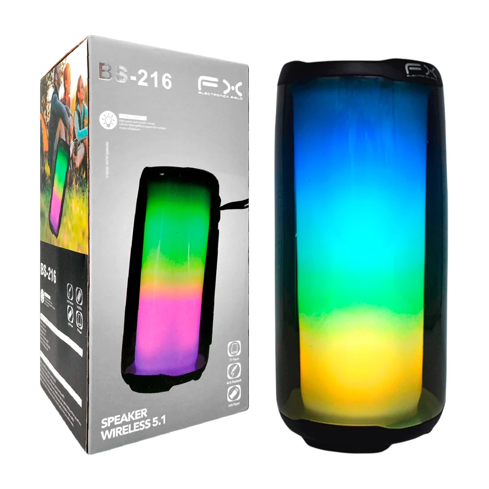 Bocina bluetooth fx portátil en forma de cilindro con luz rgb, ranura…