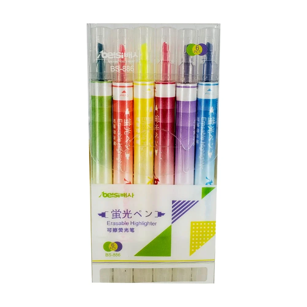 Paquete con 6 marcatextos mágicos + punta borrador de tinta / bs-886