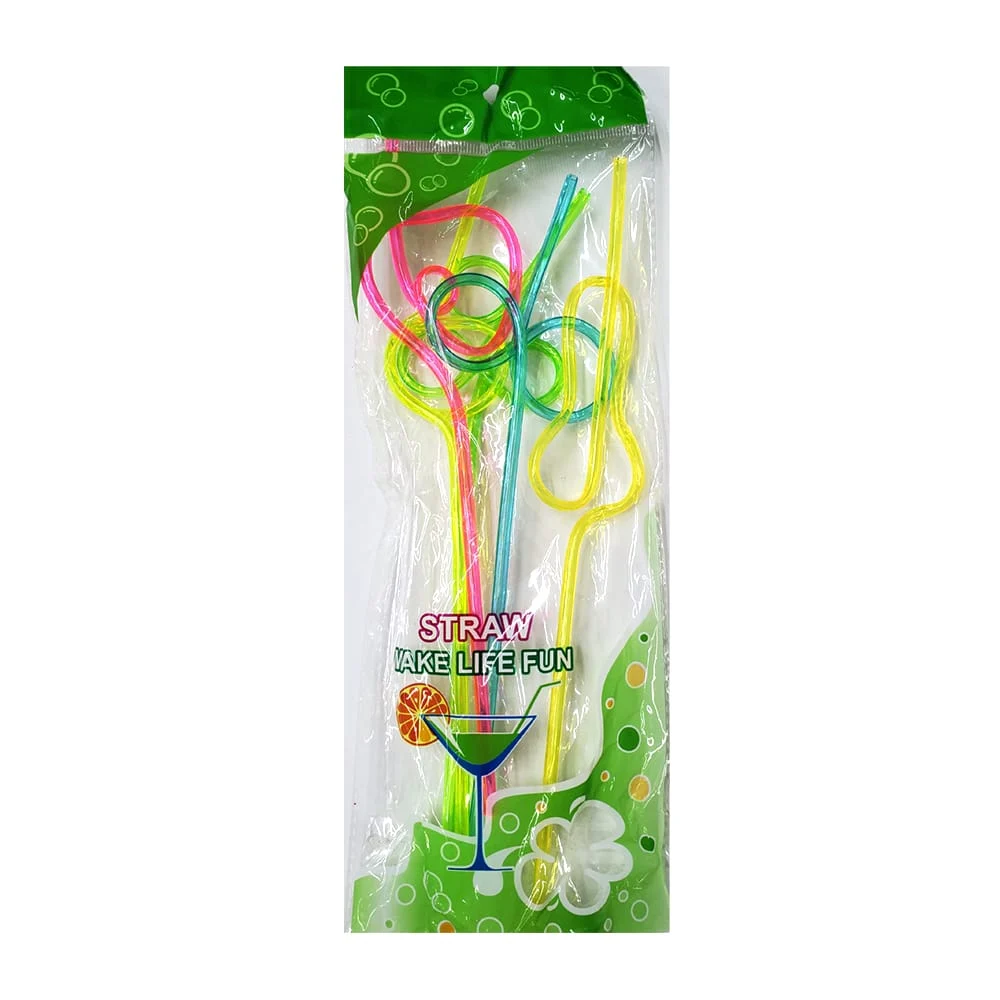 Paquete con 5 popotes con formas para fiesta de color neón straw make…