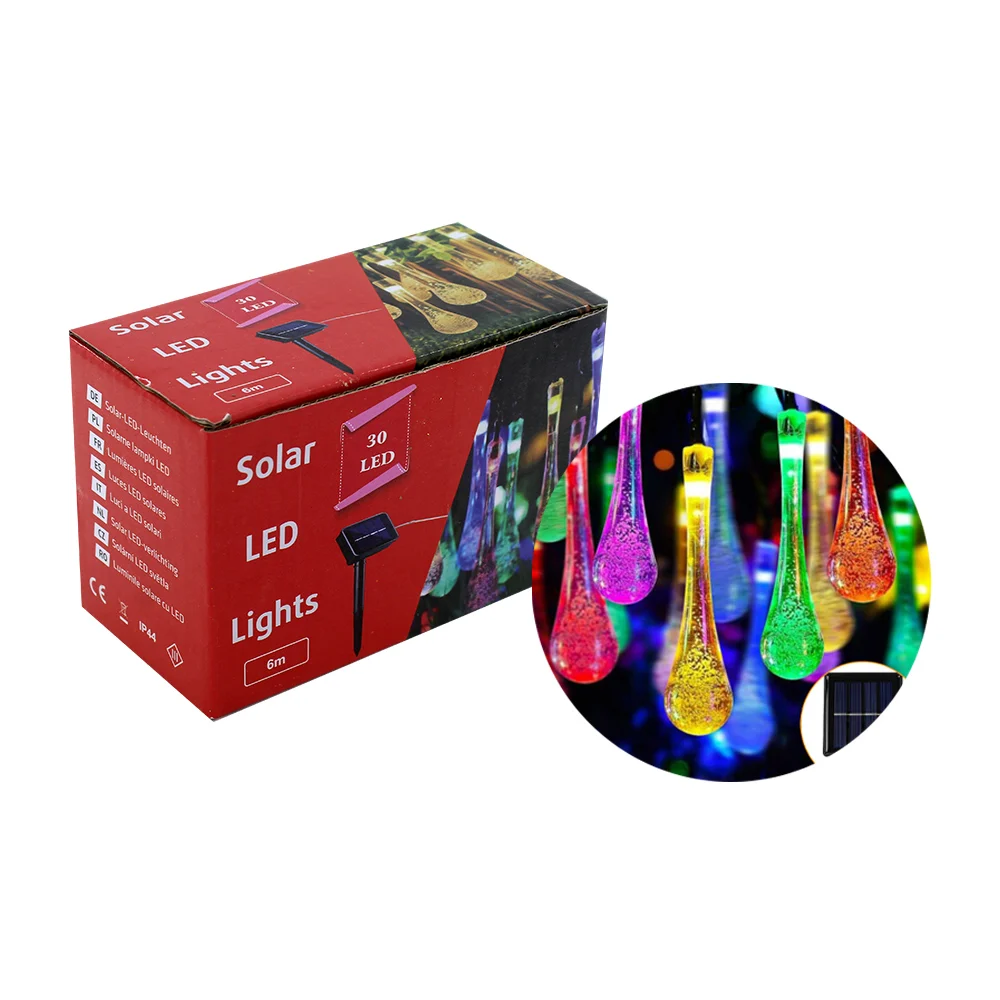 Serie de luces con 30 leds rgb en forma de gotitas para jardín con pa…