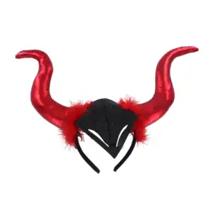 1pza Diadema roja con diseño de cuernos tipo diablo con plumas y diam…
