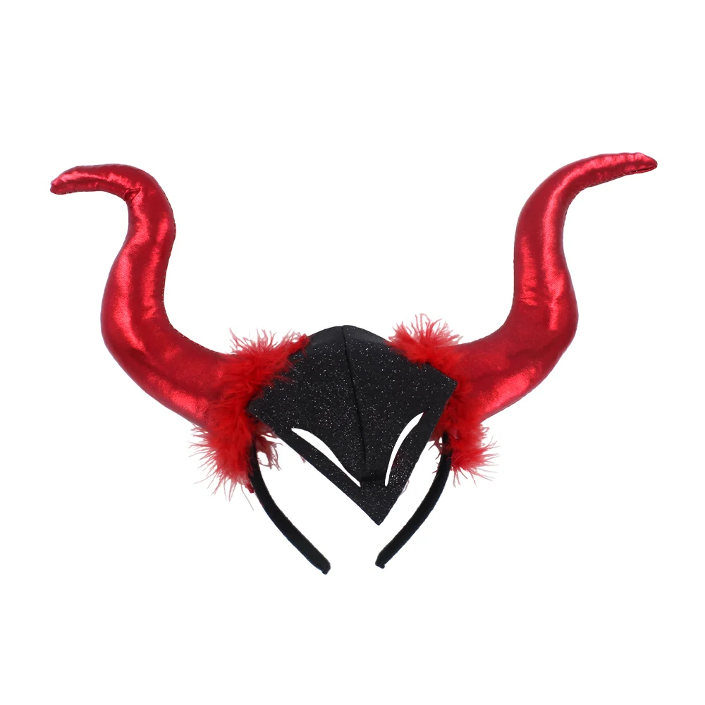 1pza Diadema roja con diseño de cuernos tipo diablo con plumas y diam…