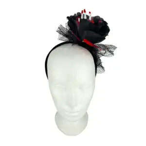 1pza Diadema con moño de red, rosa y mano de esqueleto para disfraz /…
