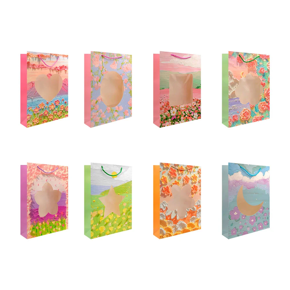 1pza Bolsa de regalo grande con diseño de pintura floreado o paisaje,…