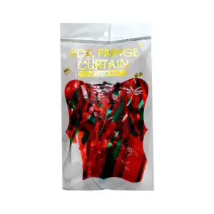 Cortina plastificada navideña en color rojo con verde / foil fringe c…