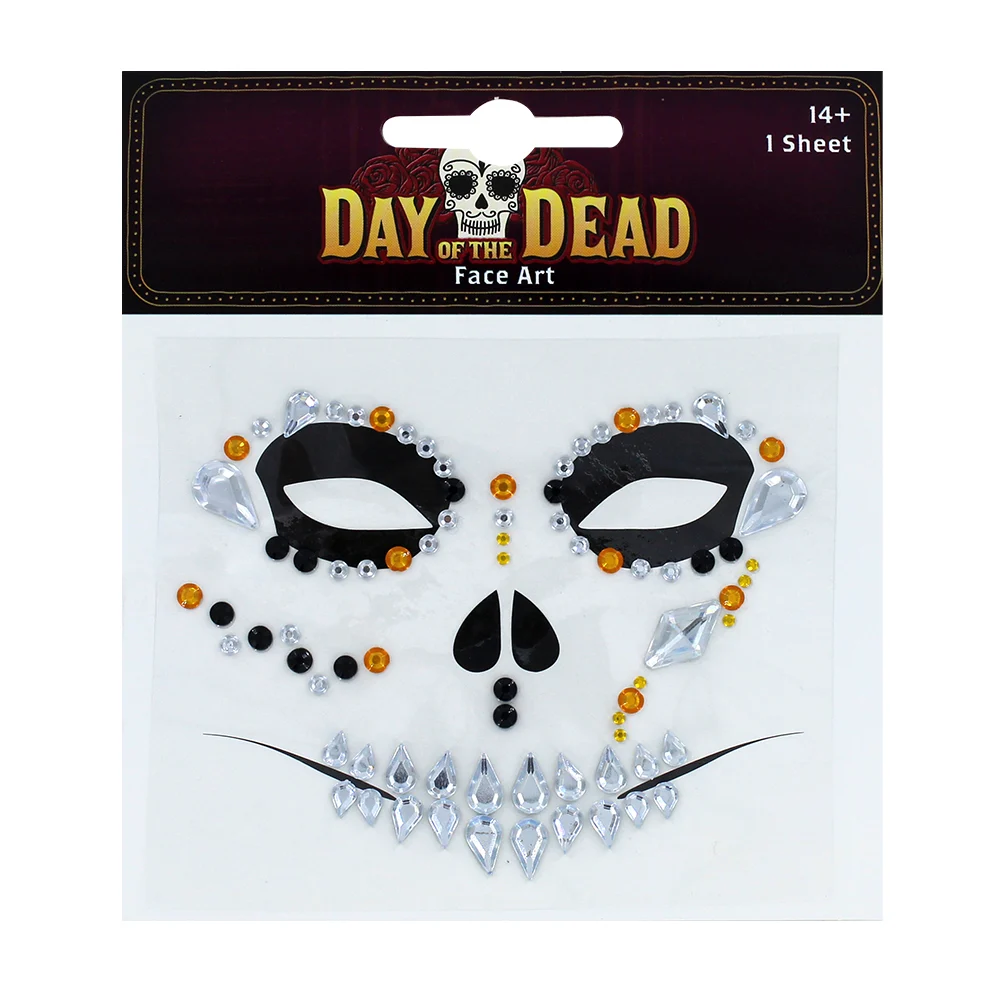 1pza Planilla de pedrería adhesiva para maquillaje de catrina, varied…