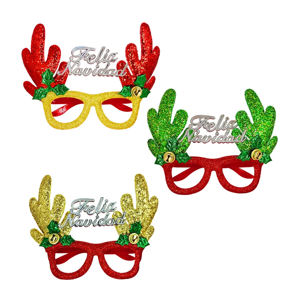 1pza Lentes temática navideña con diamantina frase de feliz navidad d…