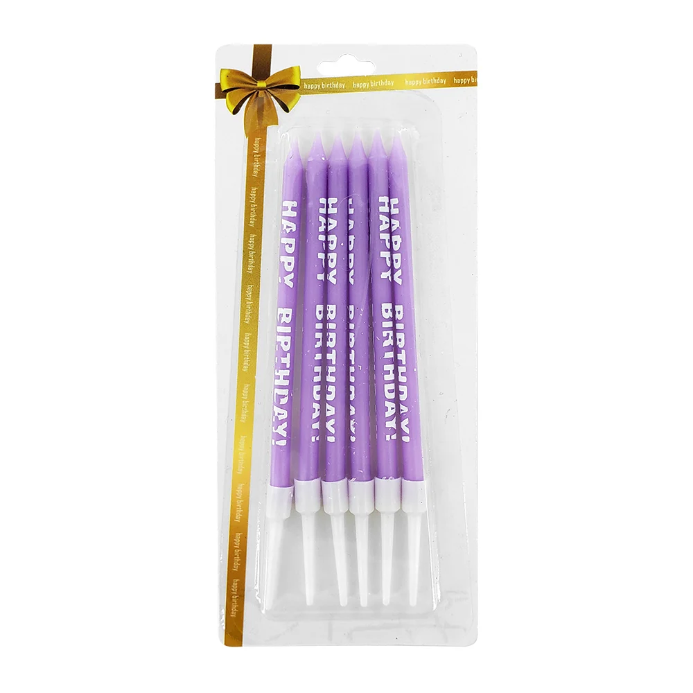 Paquete de 6 velas con estampado de frase happy birthday y base para …