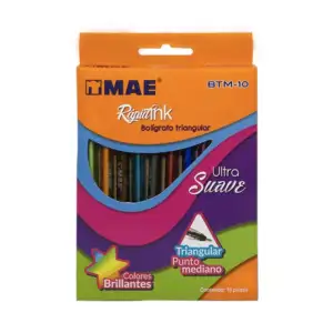 Caja con 10 plumas bolígrafos de colores en forma triangular de punto…