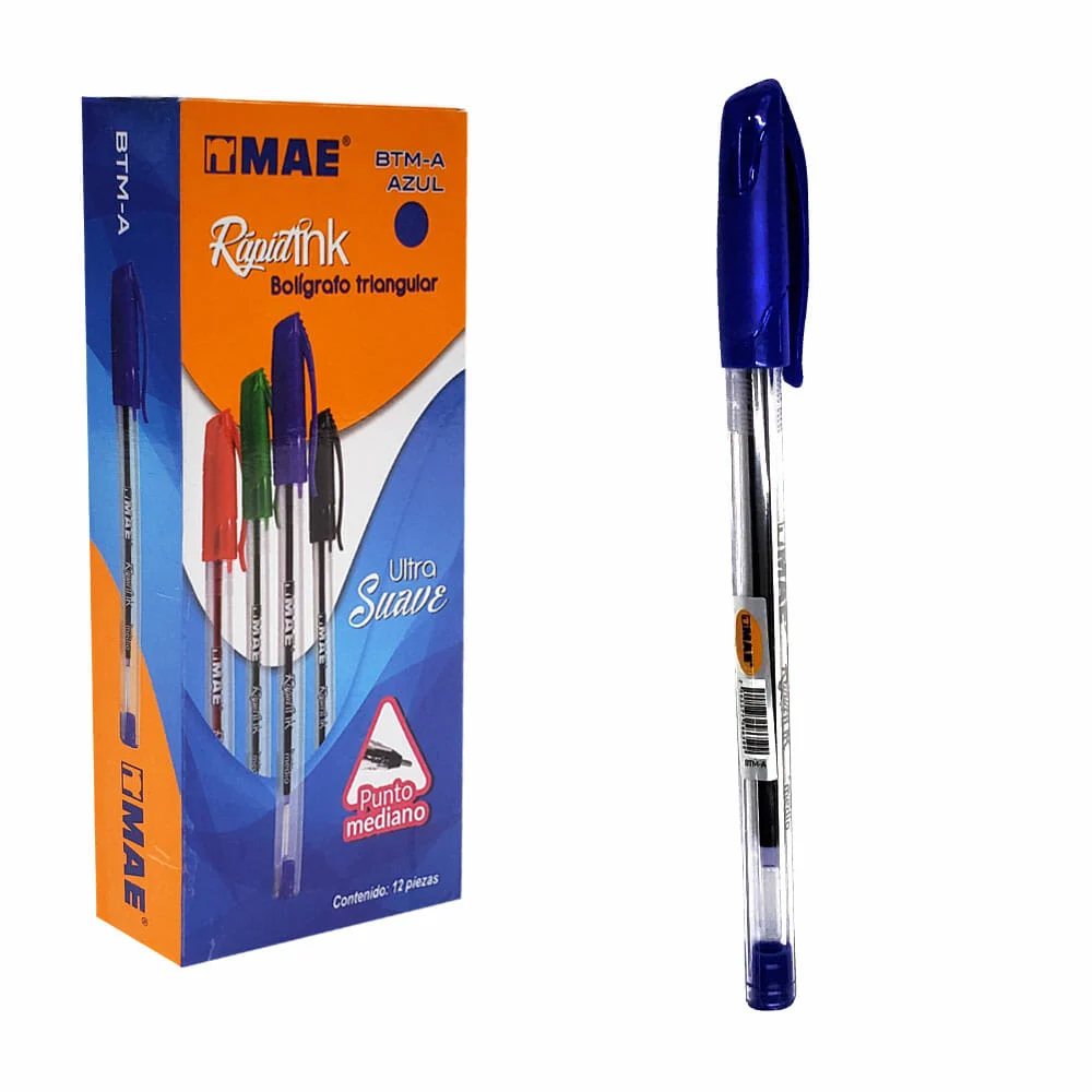 Caja con 12 plumas bolígrafos triangulares mae rápid ink de punta fin…