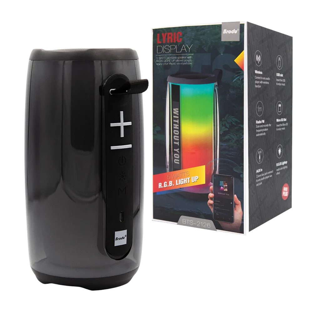 Bocina cilíndrica bluetooth brodu con radio fm, puerto usb-tf y luces…