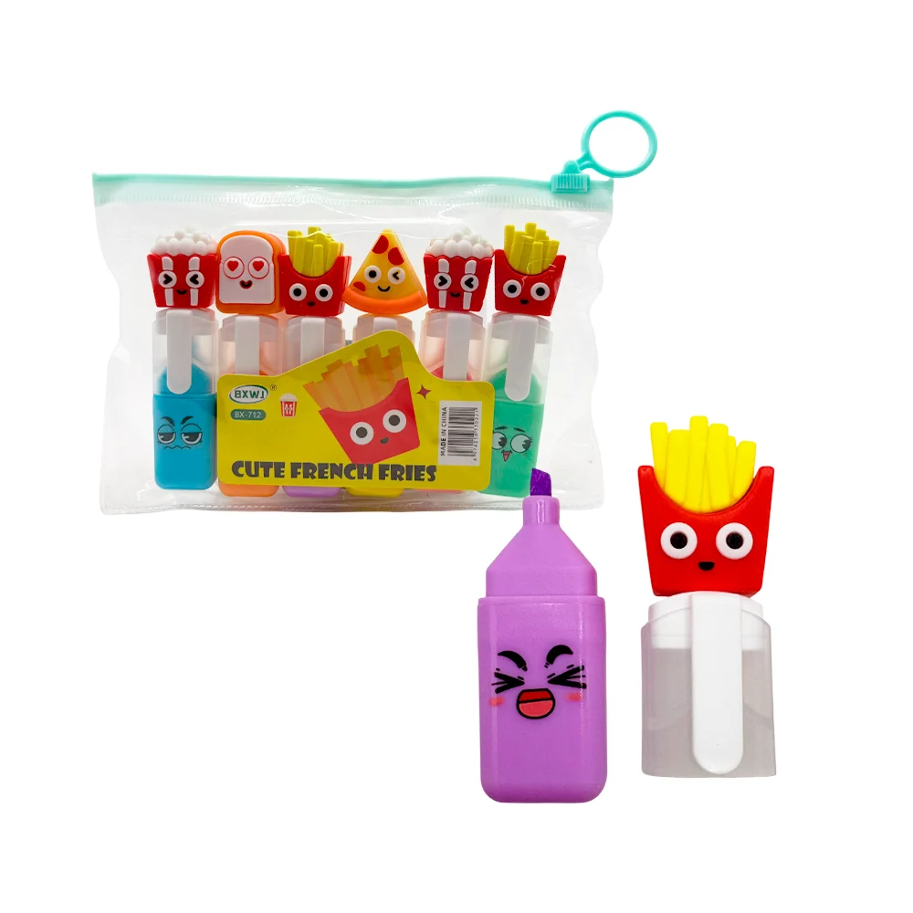Paquete de 6 mini marcatextos, con estampado de carita, forma cuadrad…