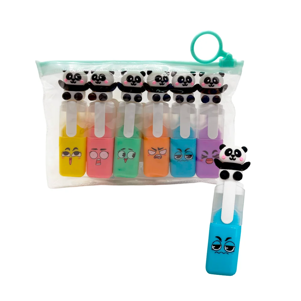 Paquete de 6 mini marcatextos, con estampado de carita, forma cuadrad…