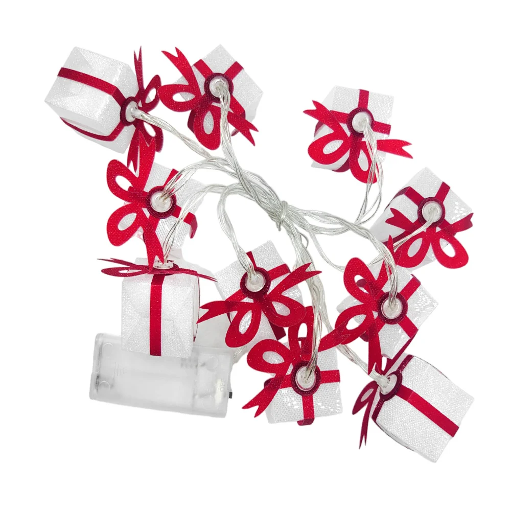 Serie guirnalda led de pilas con diseño de regalos de navidad, 10pzas…