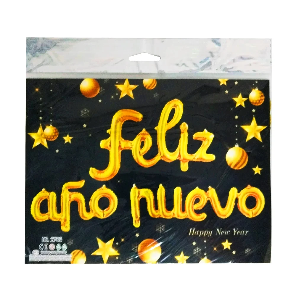 Set de globos metálicos con la leyenda feliz año nuevo, variedad de c…