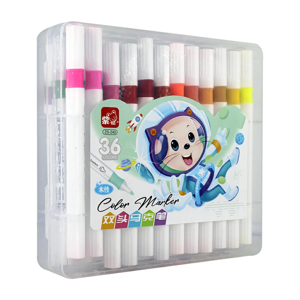 Estuche transparente con 36 marcadores plumones color marker doble pu…
