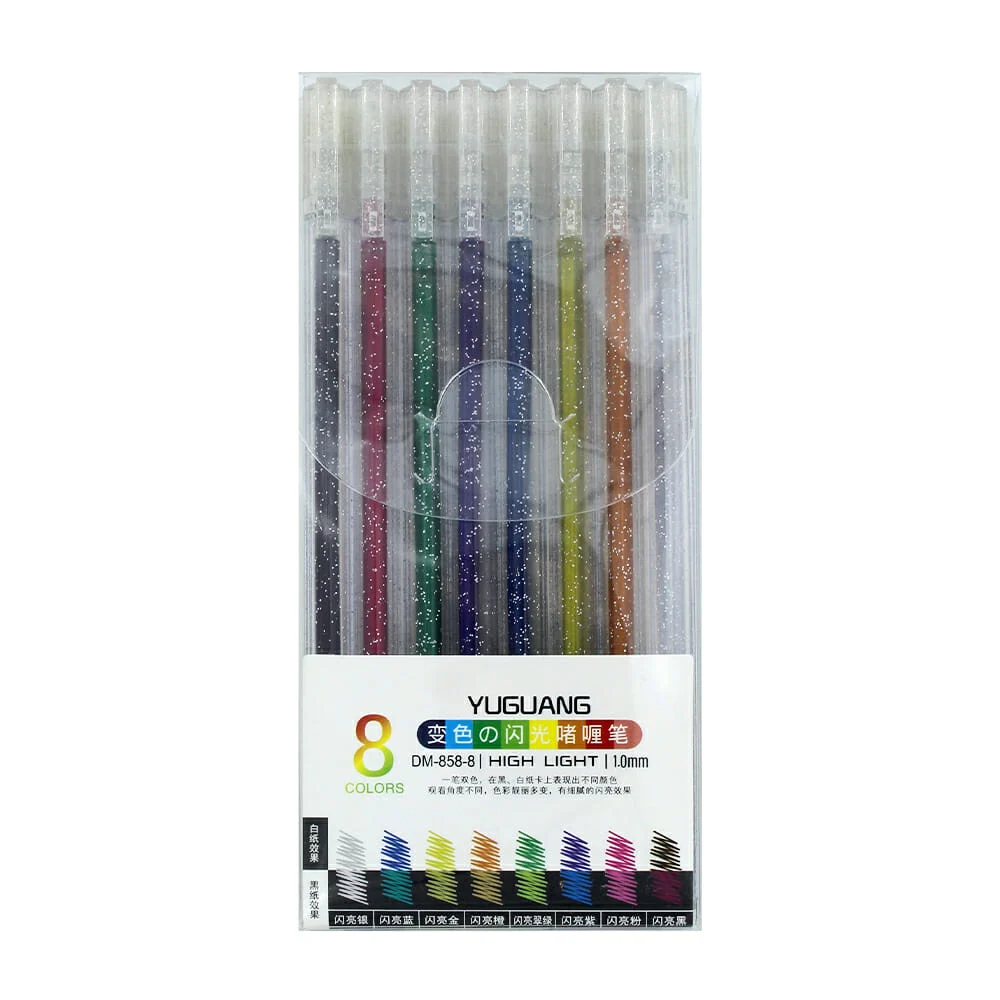 Paquete de 8 plumas yuguang con tinta de brillos y punta de 1mm / dm-…