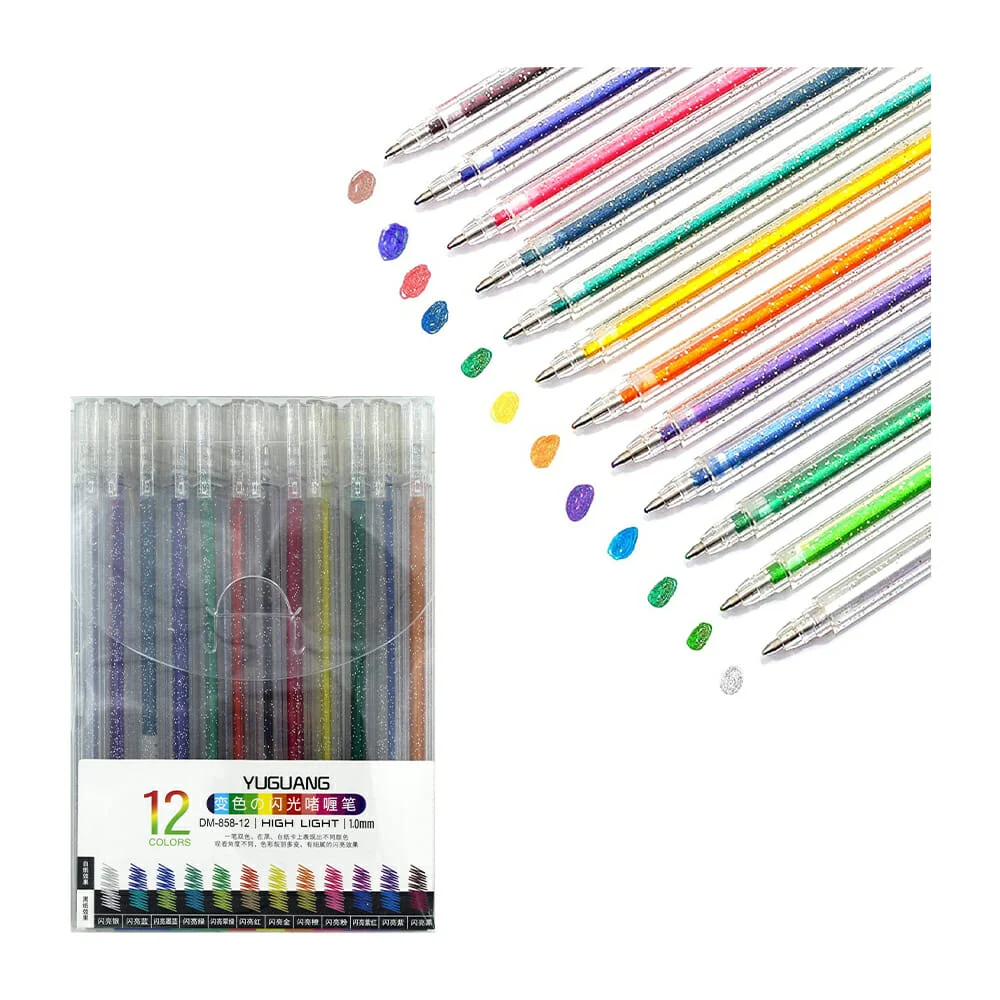 Paquete de 12 plumas yuguang con tinta de brillos y punta de 1mm / dm…