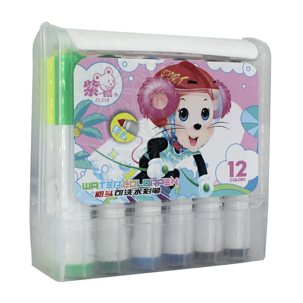Estuche transparente con 12 marcadores plumones de colores water colo…