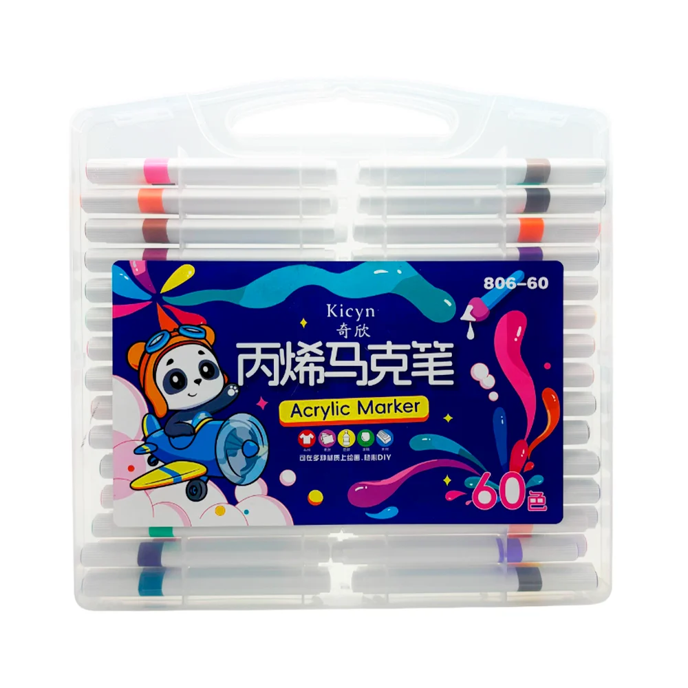 Estuche grande con 60 marcadores de acrílico, colores varios / 806-60…