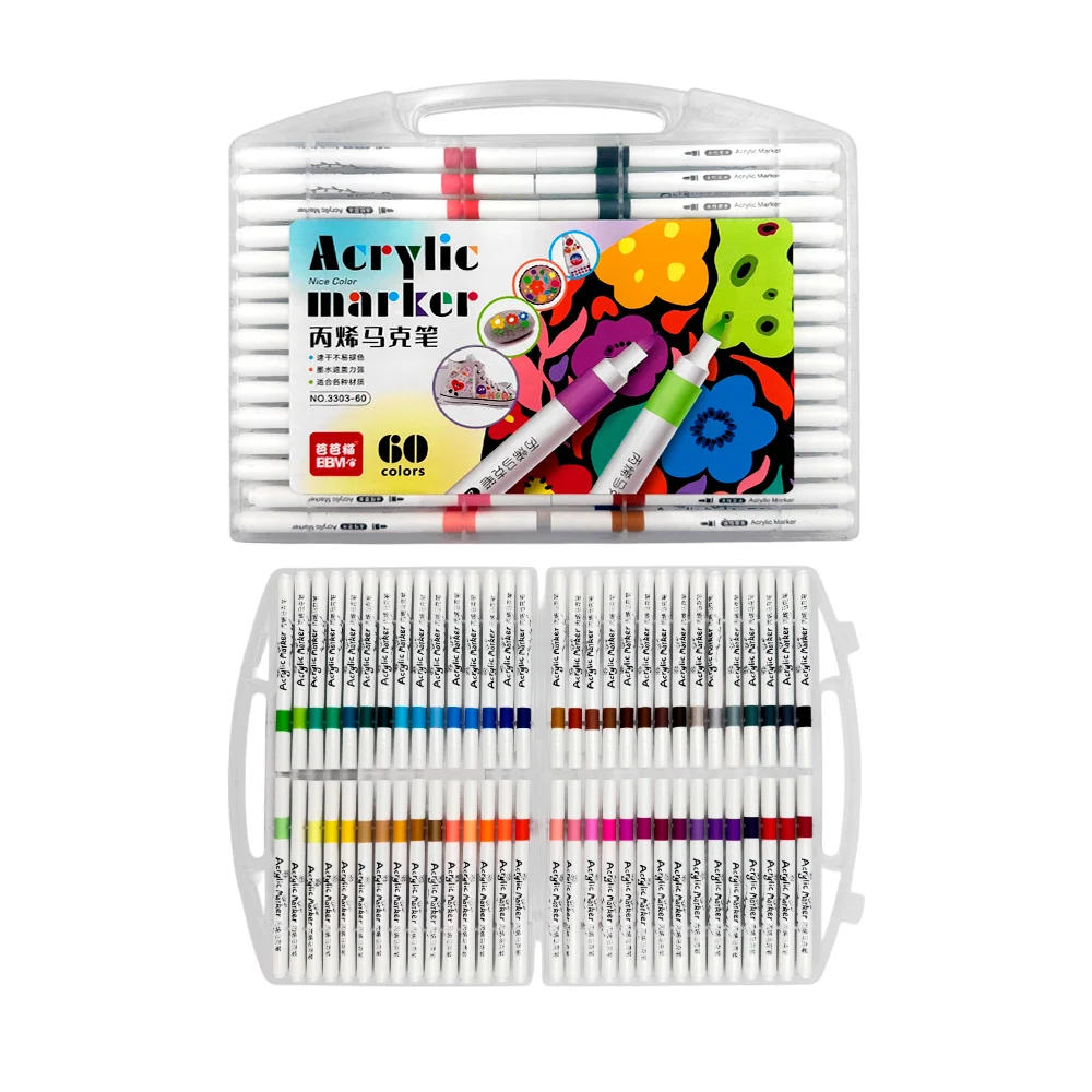 Estuche con 60 plumones acrílicos de colores / acrylic marker / 3303-…