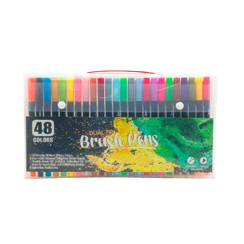 Estuche transparente con 48 marcadores estilo brocha, colores varios …