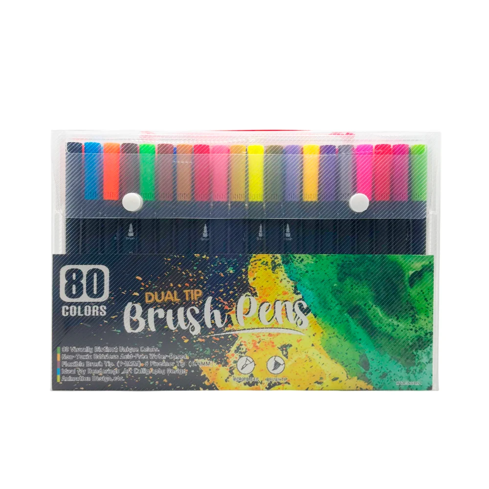 Estuche transparente con 80 marcadores estilo brocha, colores varios …