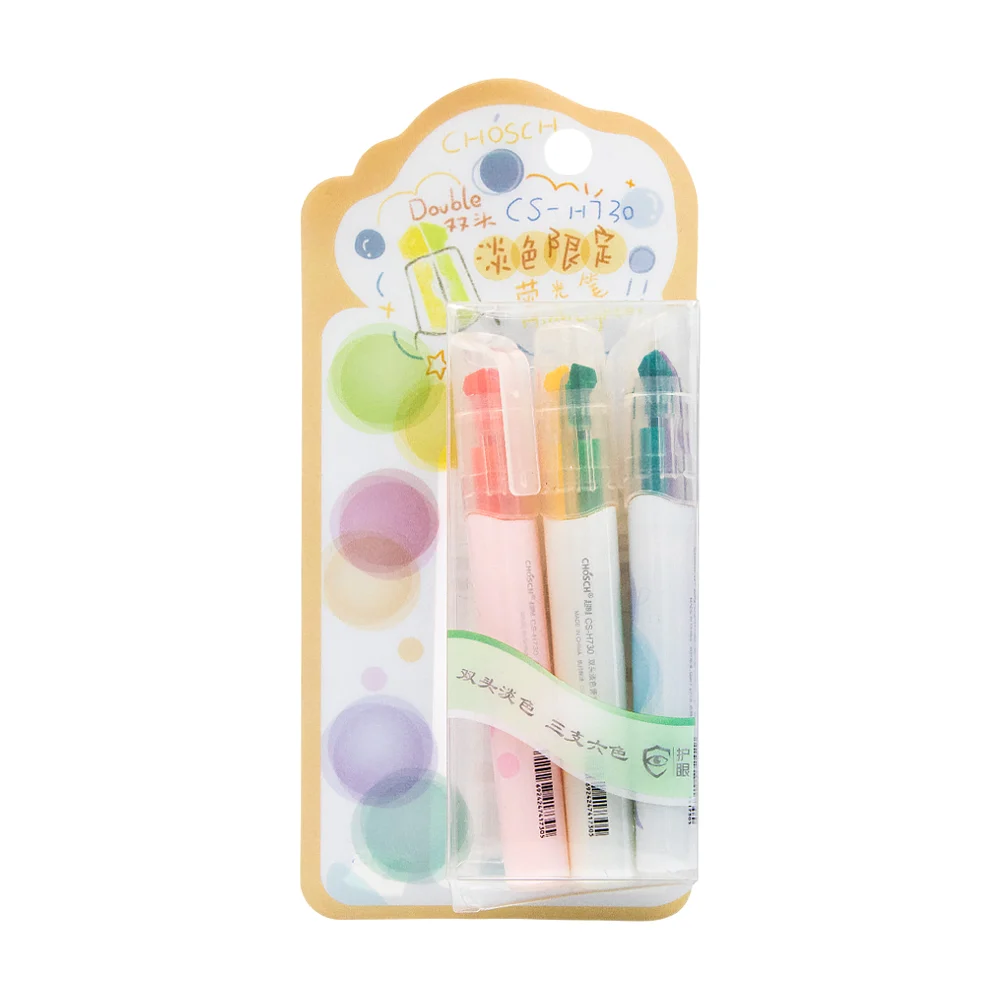 Blíster de papelería con 3 marcatextos de doble punta, variedad de co…