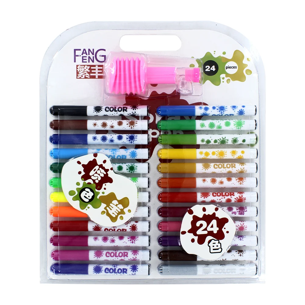 Set 24 plumones de colores con 1 aerógrafo y figuras de plástico con …