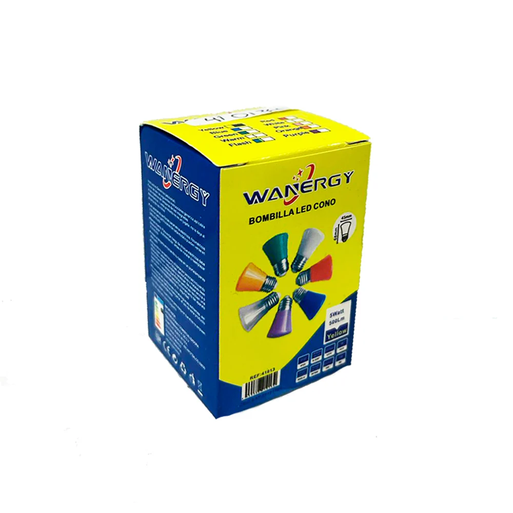 Foco bombilla led amarillo wanergy en forma de cono con consumo de 5 …