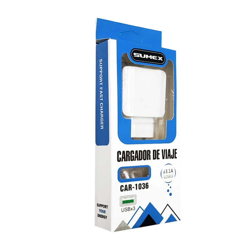 Cargador de viaje sumex con 3 entradas usb y salida de cable v8 3.1a …
