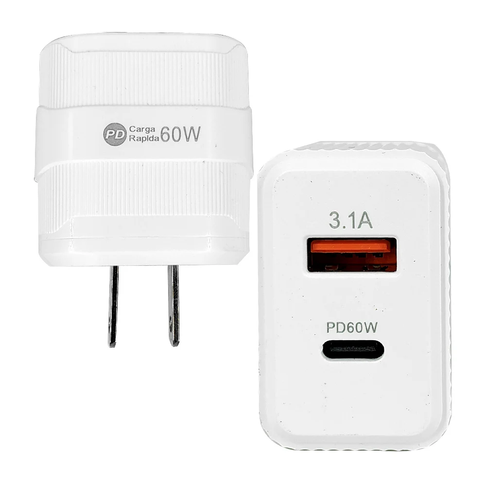 Cubo cargador de carga rápida con puerto usb 3.1a y tipo c pd60w / car-130