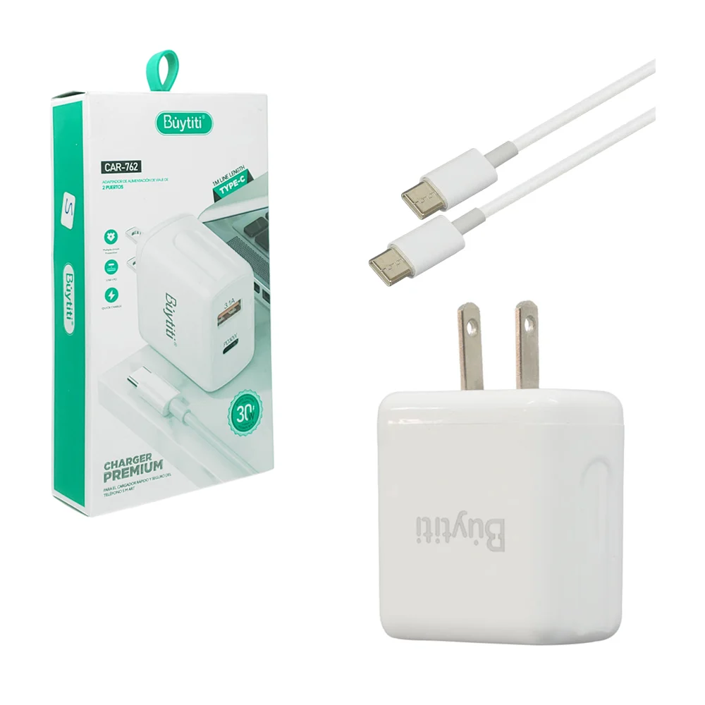 Combo cubo cargador con puerto tipo c + cable de 1 metro con entrada ...