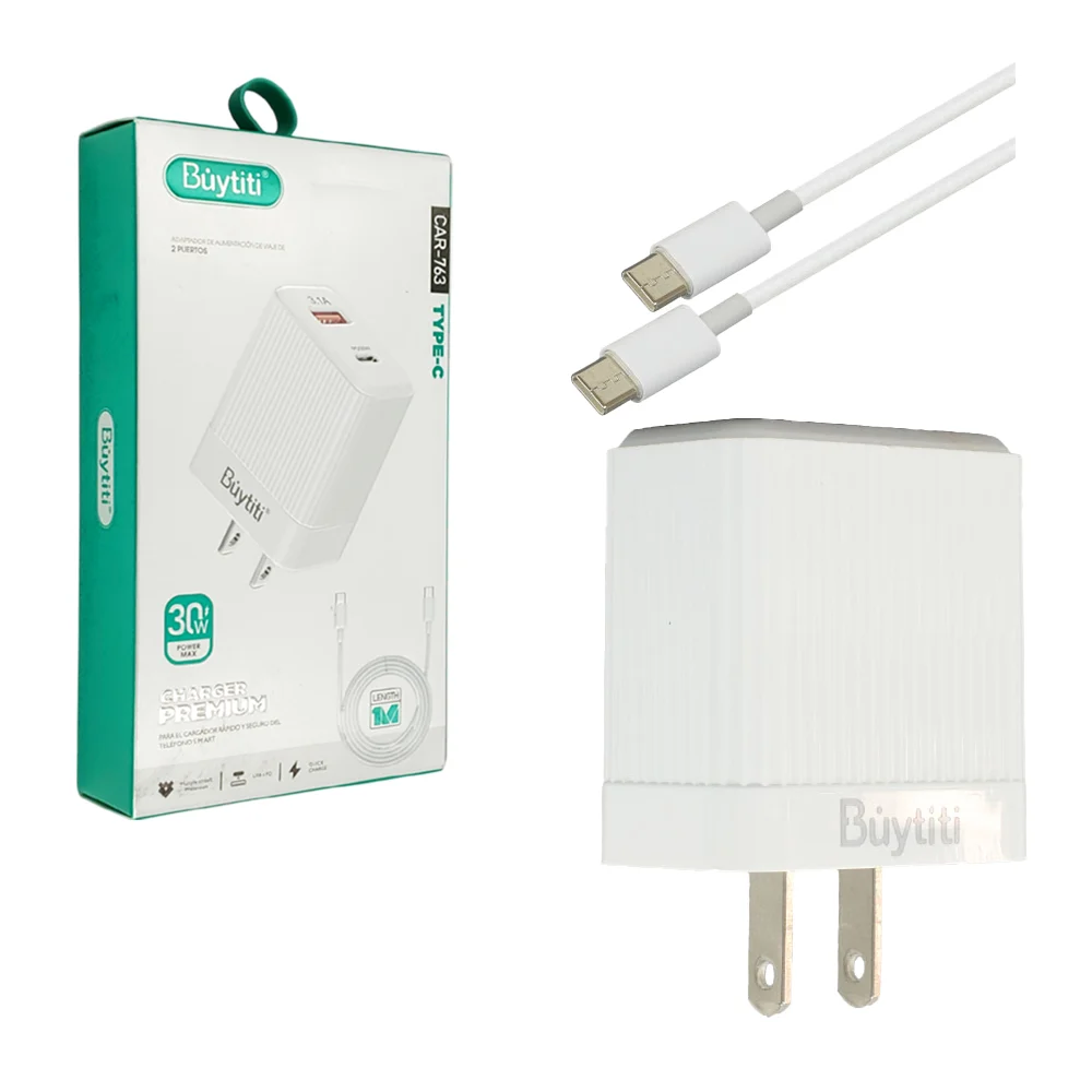 Combo cubo cargador con puerto usb y tipo c + cable de 1 metro con ...
