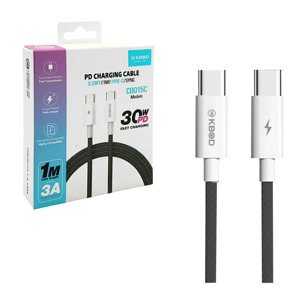 Cable tipo c a tipo c, carga rápida 30w, 1m, recubierto con fibra tex…