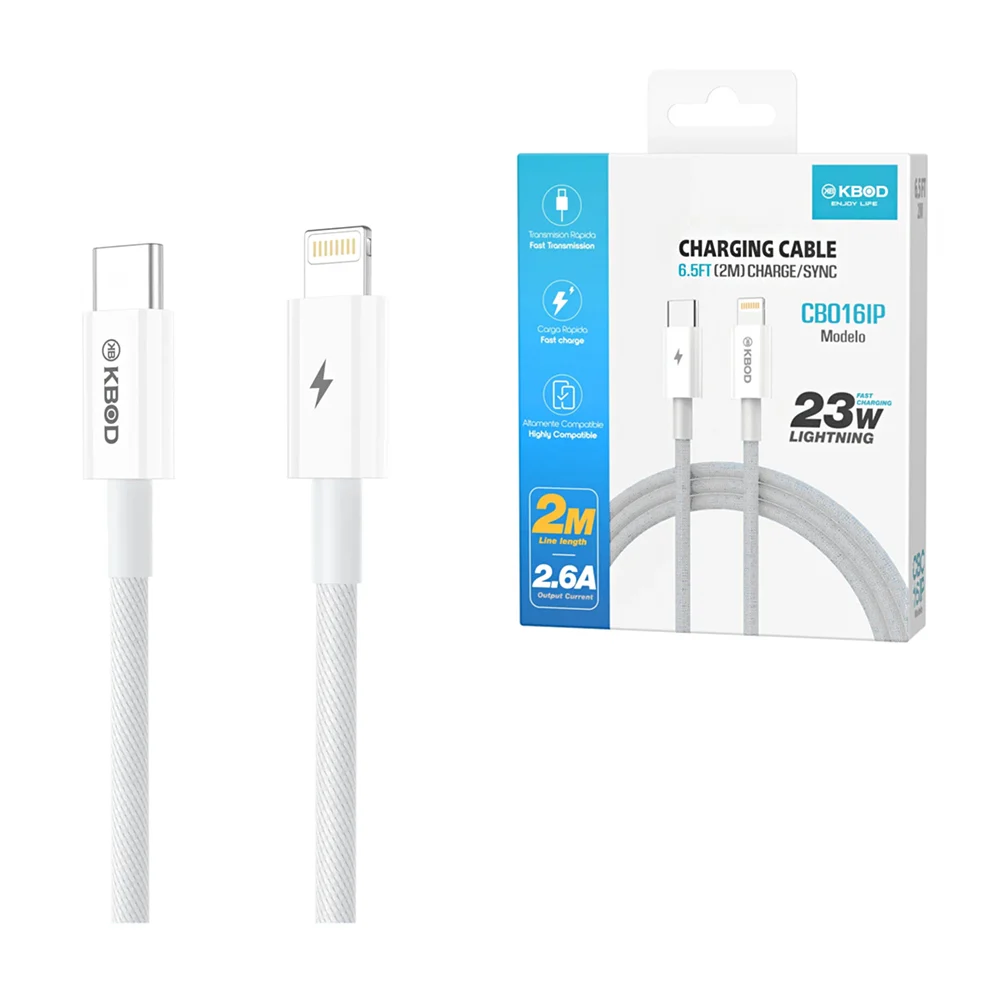 Cable tipo c a lightning 2m, recubierto con fibra textil, 23w / cb016…